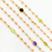 Carnelian & Multi Stone Gold Plated Wire Chain.